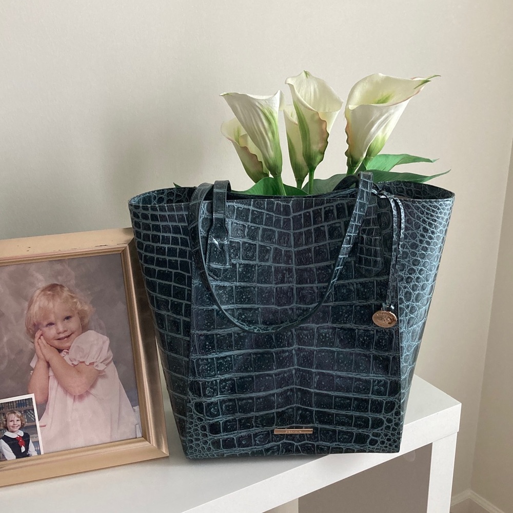 Brahmin Teal Croc-Embossed Tote